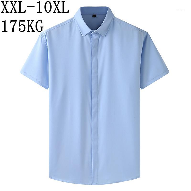 

6XL Summer Business Formal Shirt Men Short Sleeve Loose Mens Shirts Oversized Casual Office Male Brand Clothes Men's, Blue