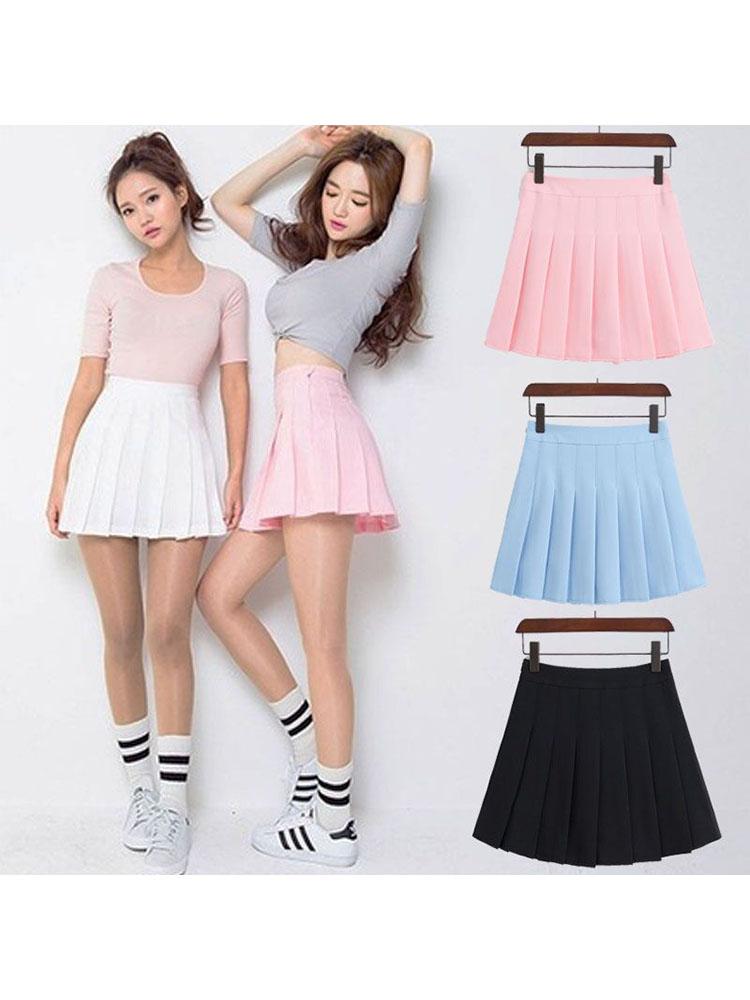 

Skirts Spring High Waist Ball Pleated Harajuku Denim Solid A-line Sailor Skirt Japanese School UniformSkirts, Sky blue