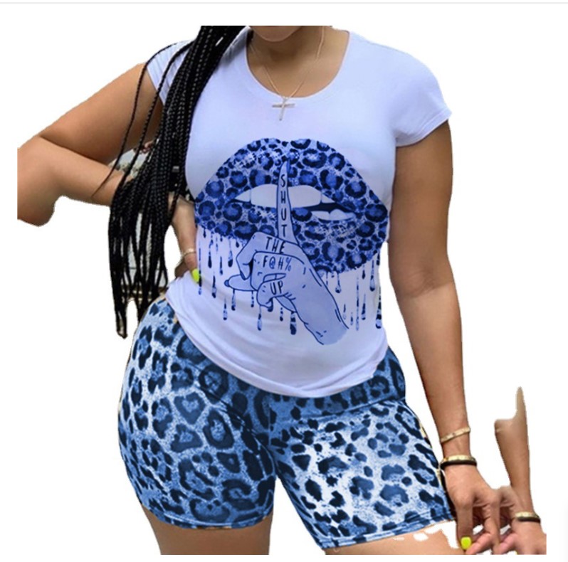 

2022 Summer Shorts Set Women Tracksuits Oversize Sweatshirts High Wais Two Piece Set, Blue