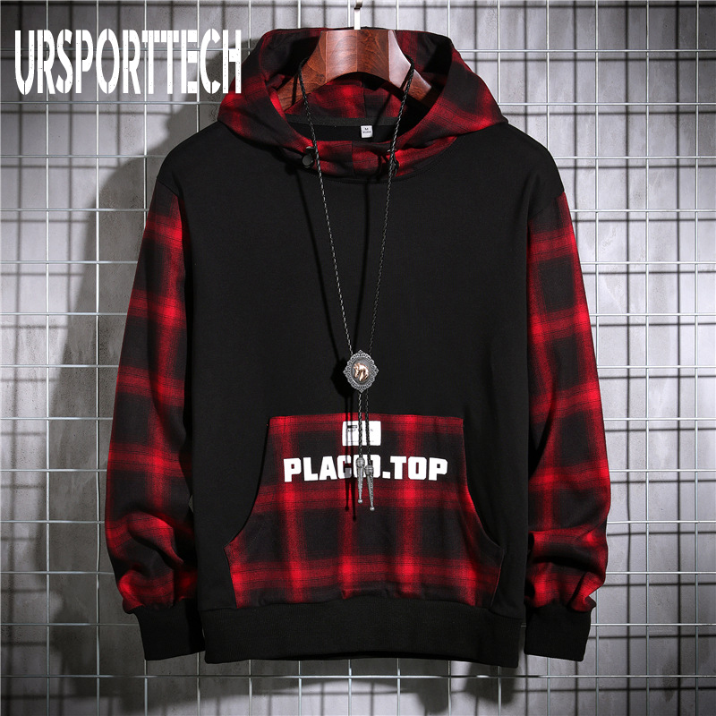 

Spring Autumn Hoodies Man sweatshirts Men Fleece Streetwear Pullover Hoodie MenWomen Casual Plaid Hooded Sweatshirt Hip Hop 4XL 220816, Red