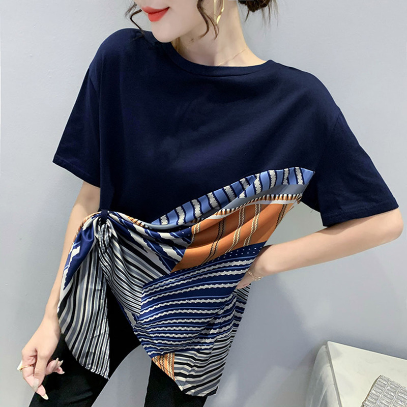 

Women's Top new European trend irregular T-shirt women's short-sleeved summer design top loose half-sleeved ins Tees 0613, Blue