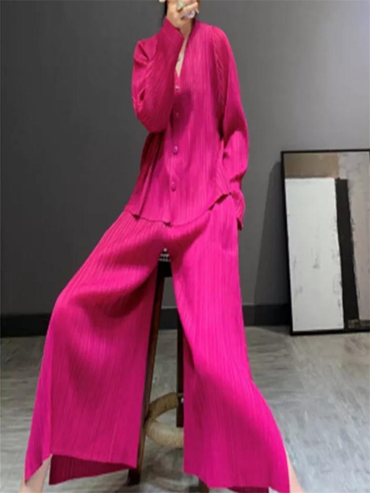 

Women's Tracksuits Miyake Pleated All-match Suit Spring 2022 Loose Large Size Jacket Female Fashion Slim Two-piece Tops Wide-leg PantsWomen'