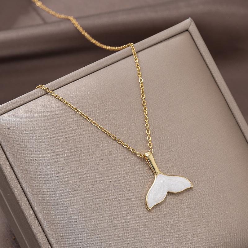 

Chains Stainless Steel White Shell Mermaid Tail Lucky Beautiful Pendant Necklace Valentine's Day Gift For GirlfriendChains
