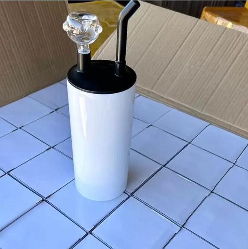 

22oz Sublimation Fatty Cup with smoking lid Sub Hookah Tumbler blank white Stainless steel straight coffee cup insulated vacuum water bottle F0611