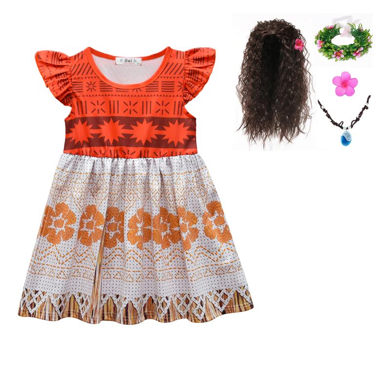 

Girl's Dresses 2022 Girls Vaiana Adventure Outfit Princess Cosplay Costume Summer Children Fantasy Dress Up Party Halloween Clothes, Dress only