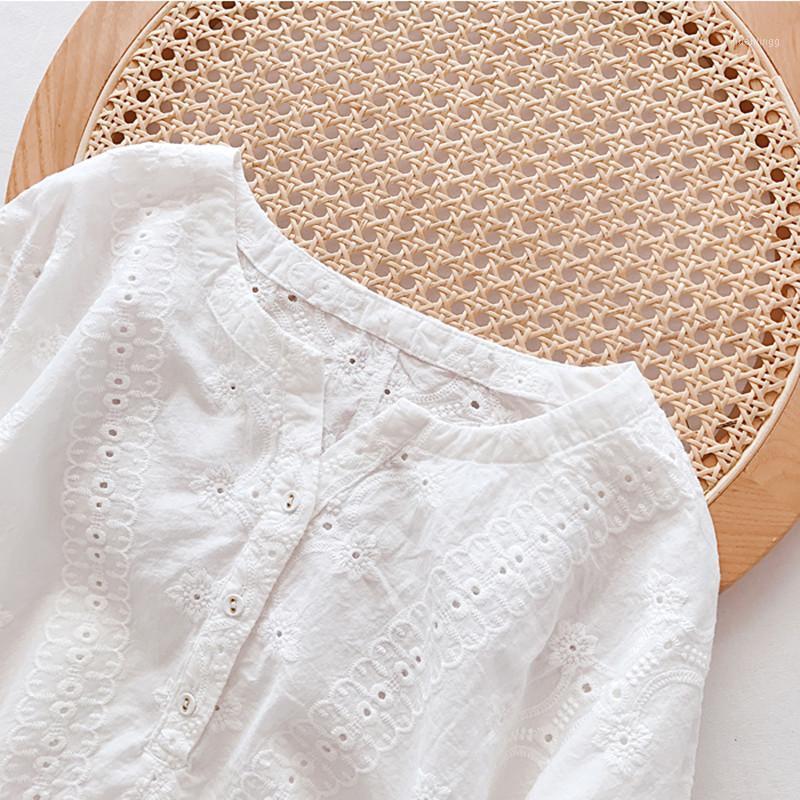 

Women's Blouses & Shirts Lamtrip Unique V-Neck Fine Embroidery Batwine Sleeve Shirt White Top 2022 Summer