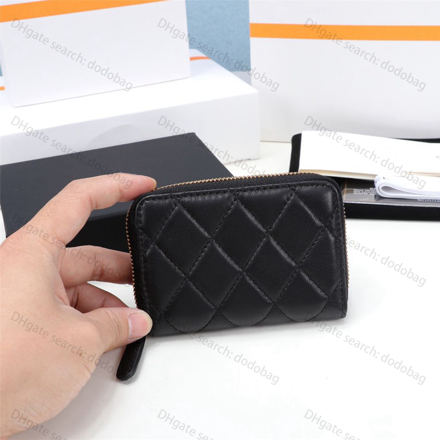 

genuinel leather luxurys Designers women coin purse wallets Classic womens wallet with box mens purses credit card holder passport -006, Black sheepskin gold buckle