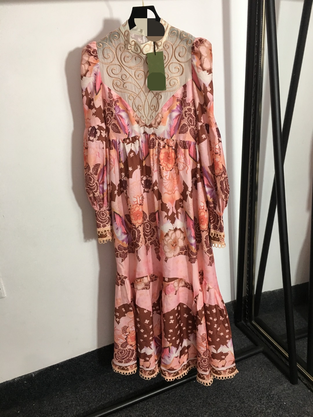 60 XL 2022 Runway Dress Crew Neck Long Sleeve Empire Brand Same Style Dress Embroidery Flora Print High Quality Womens Clothes haolai