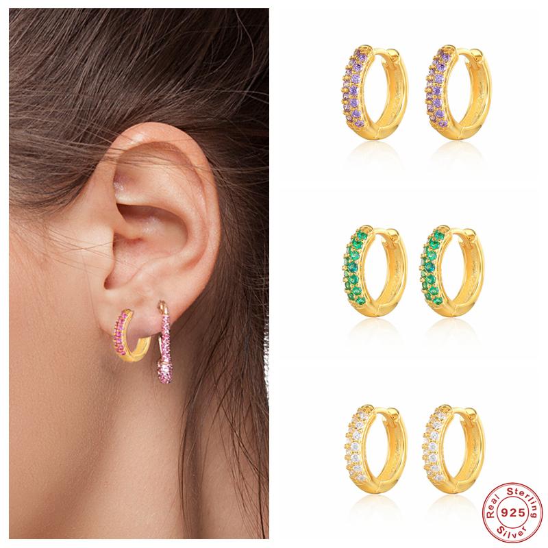 

Hoop & Huggie Aide 925 Sterling Silver Purple Green Crystal Mosaic Thick Earrings For Women Luxury Colorful Zircon Earring JewelryHoop