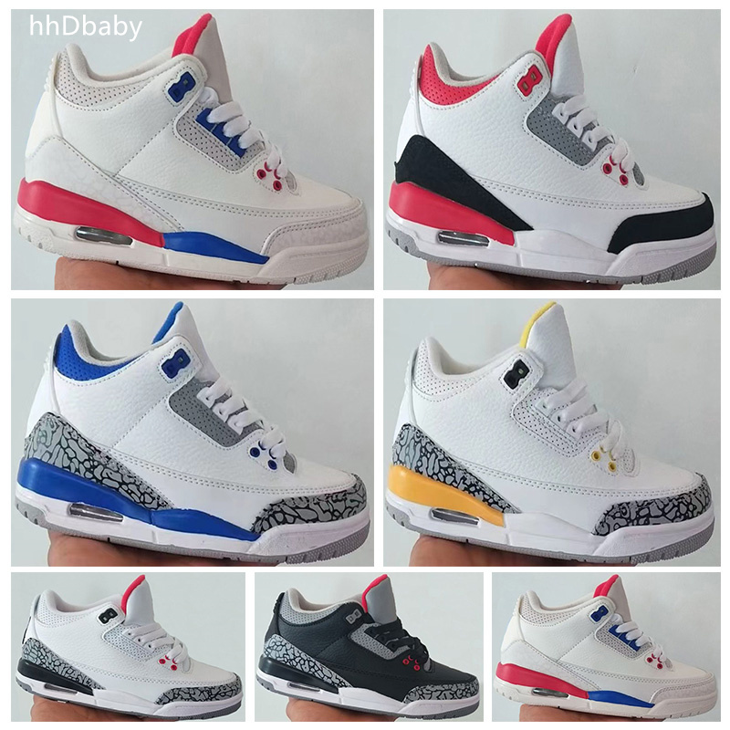 

2022 Boys girls 3 basketball shoes Black White Cement Tan Brown Silver Green Gold Blue youth kids III sneakers size 26-35, Color 3