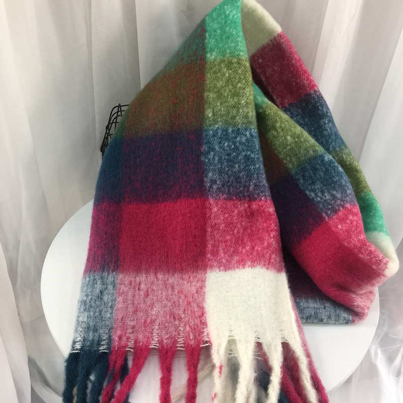 

winter fringed plaid scarf mid length decorative scarf