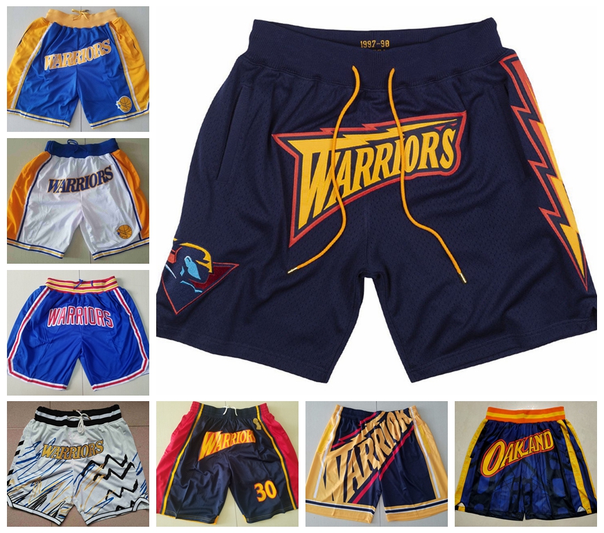 

Golden''State''Warriors''Men Basketball Shorts JUST DON Stitched Mitchell and Ness With Pocket Zipper Sweatpants Mesh Retro Sport PANTS S-3XL