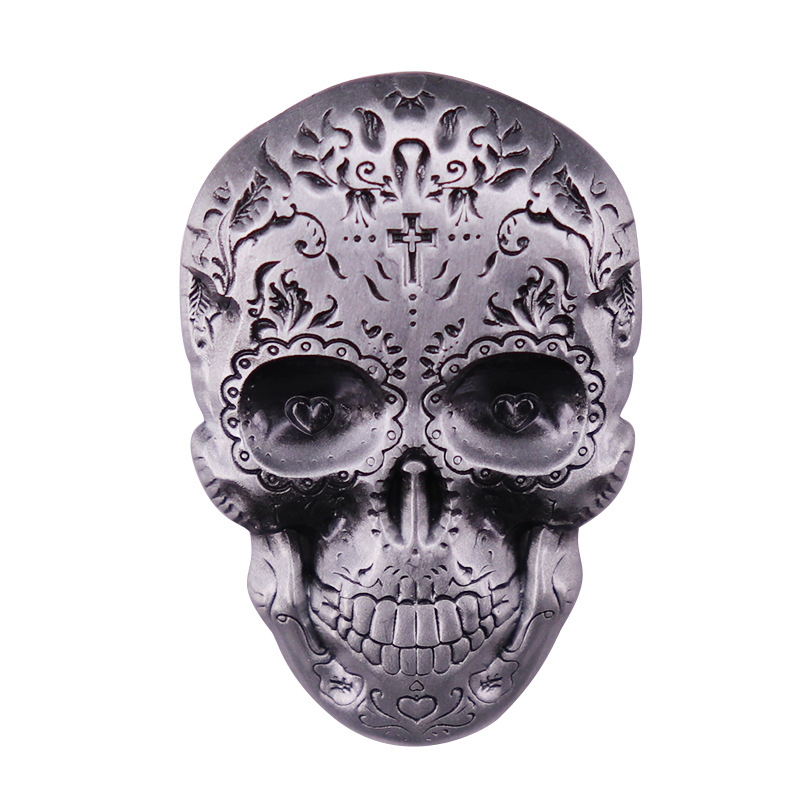 

Cool Sugar Skull Cross Bones Brooch Metal Skeleton Badge Day of The Dead Gothic accessories, As picture