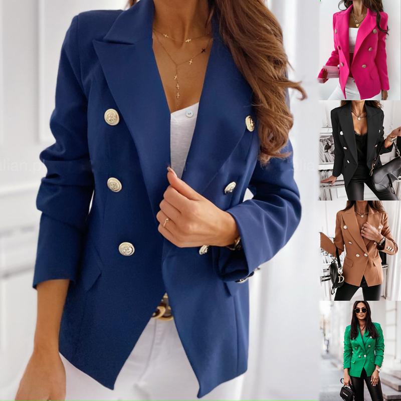 

Women' Suits & Blazers One-piece Suit Women Coat Blazer Female Autumn Winter Long Sleeve Double Breasted Plaid Printed Jacket Casual CoatWo, Green