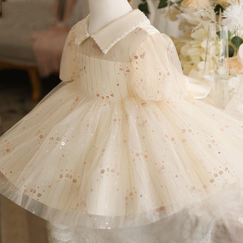 

Girl's Dresses Embroidery Sequin Princess Dress For Baby Girl Flower Girls Short Sleeve Party Christmas Halloween Kids Clothes Vestidos, Champagne