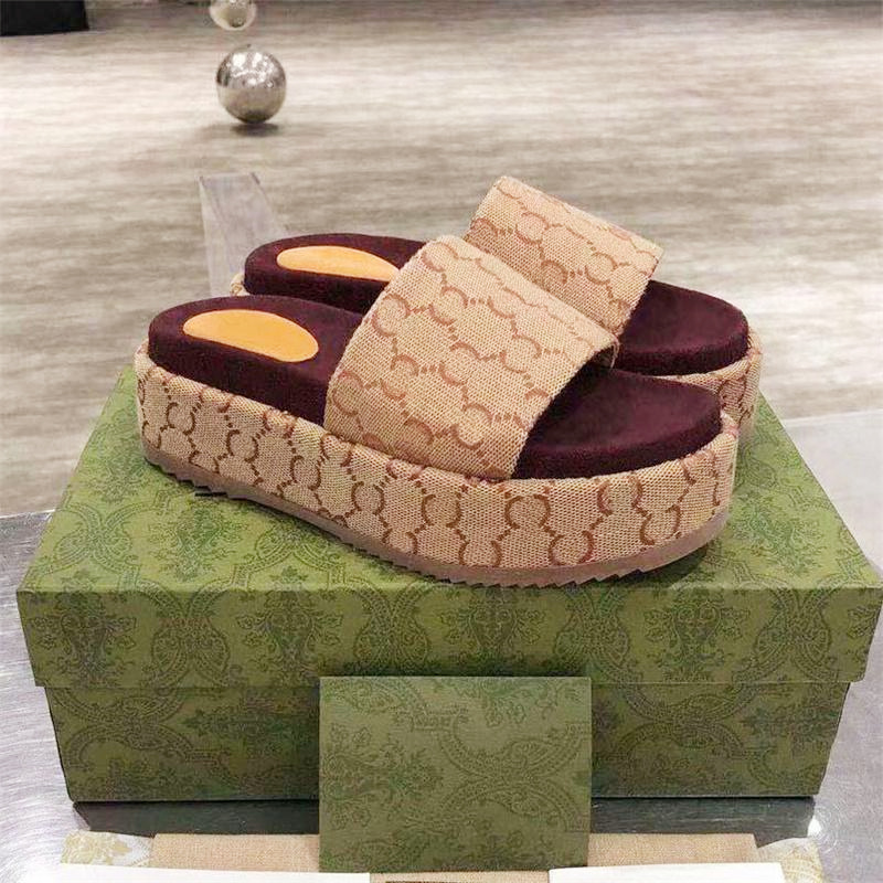 

2022 Luxury G Designer Women & Men Slippers Sandals Thick 3-5cm Dress Shoes High Heels Flat Platform Embroidered Print Jelly Rubber Leather Slides Flip Flops Size 35-45, Additional box