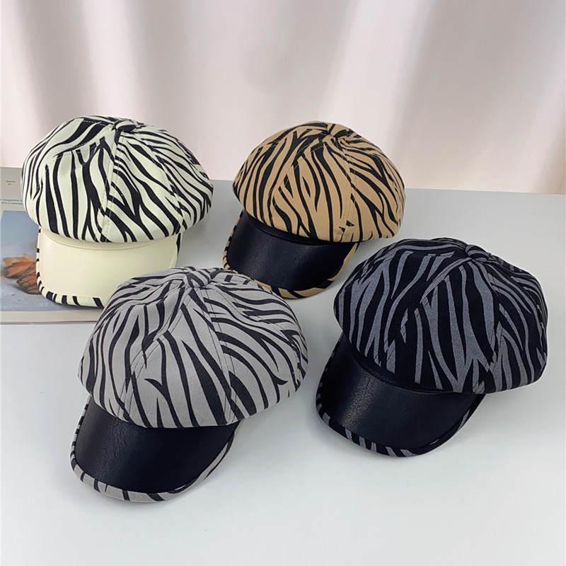 

Berets Korean Zebra Pattern Octagonal Hat Ladies Autumn Western Style Street Painter Cap 2022 -selling BeretBerets, Bwbam233-mi se
