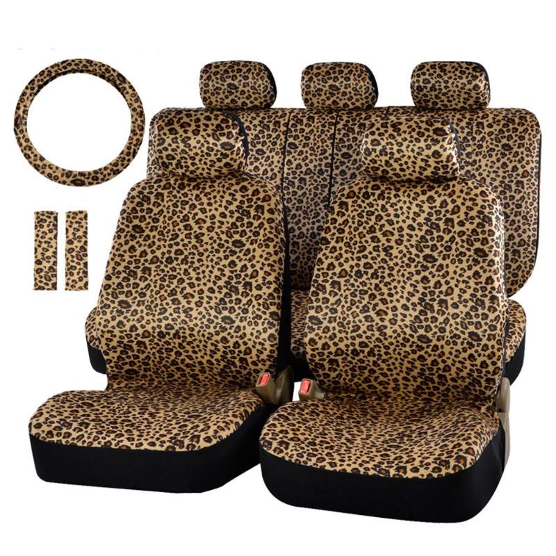 

Car Seat Covers Cover Leopard Fashion Steering Wheel 12PCS Set All Year Round Use Animal Print Cushion Case