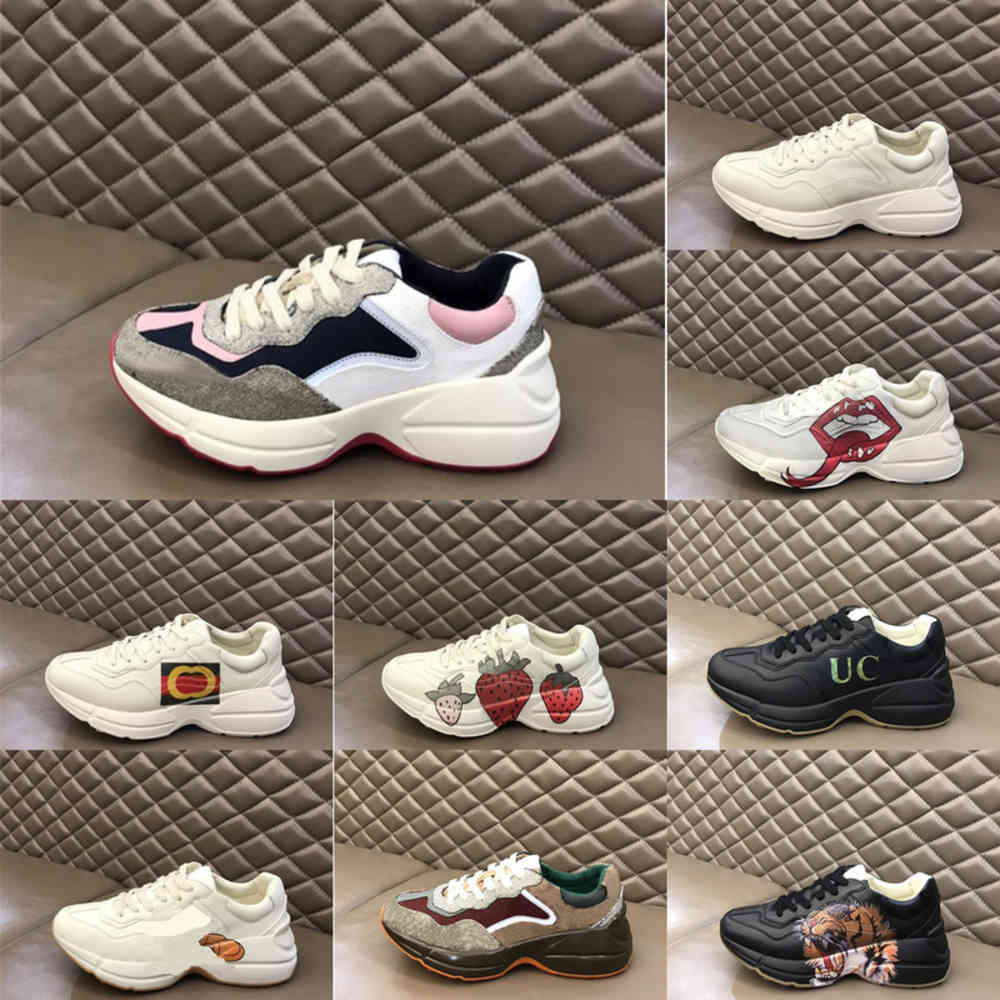 

2022 Rhyton Casual Shoes Genuine Leather Thick Soled Mens Women Dad Sneaker Letters Vintage Chaussures Lace-UP Increase Platform Leisure
