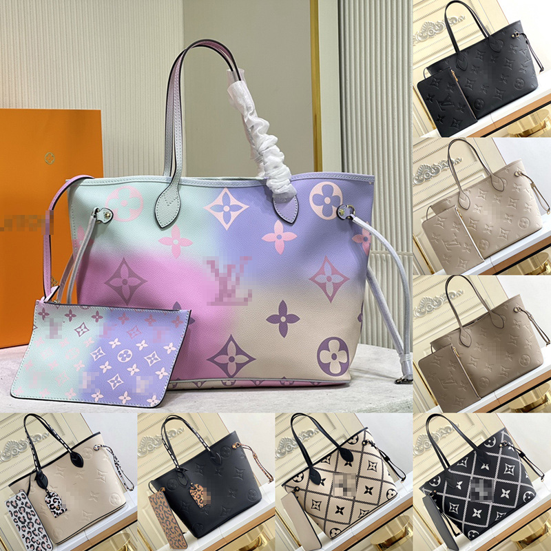 

Real Cowhide Gradient Onthego 2Pcs Tote Designer Luxury Handbags Women Shopping Bags with Coin Purses Black Emboss Lady Purses Shoulder Crossbody Bag Wholesale, Bubble paper package