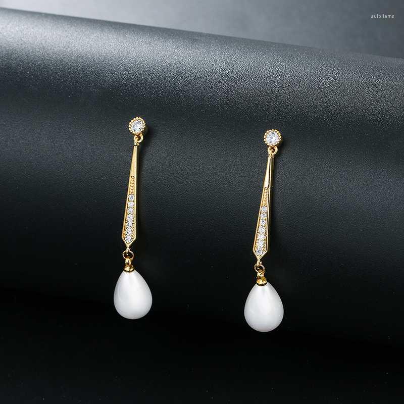 

Dangle & Chandelier Arrival High Quality Cubic Zirconia And Shell Pearl Drop Earrings For Women Wedding Bride Or BridesmaidDangle
