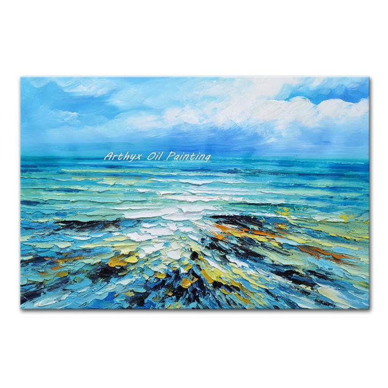 

Paintings Arthyx Handpainted Seascapes Oil Painting On Canvas Handmade Abstract Landscape Wall Art Picture For Living Room Home Decoration