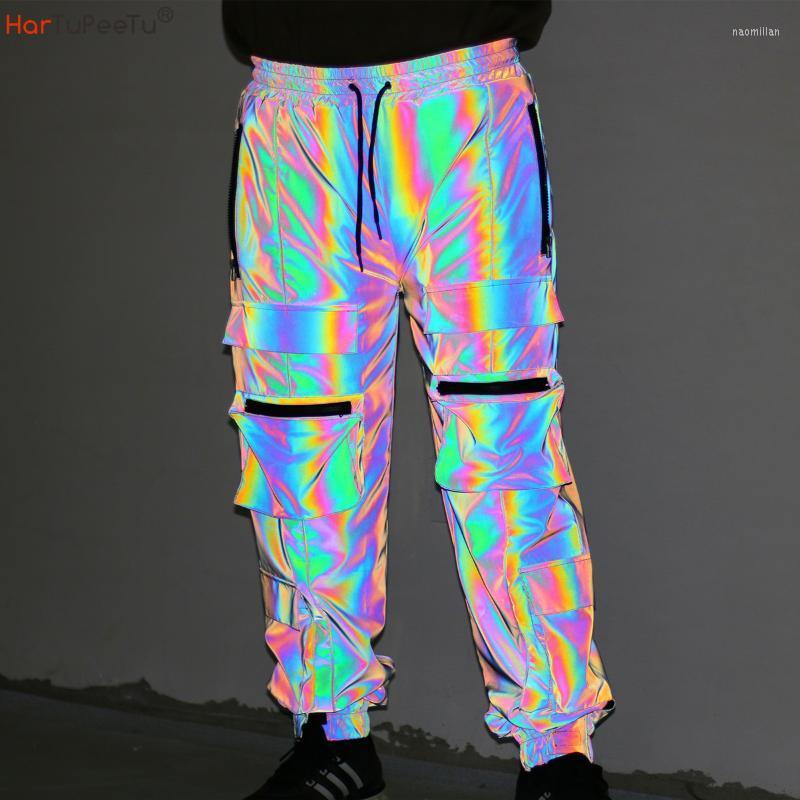 

Men's Pants Four Seasons Male Long Rainbow Sport Trouser Loose More Pockets Safe Dark Gray Bottoms Hip Hop Men Reflective Cargo PantsMen's N, Dark grey