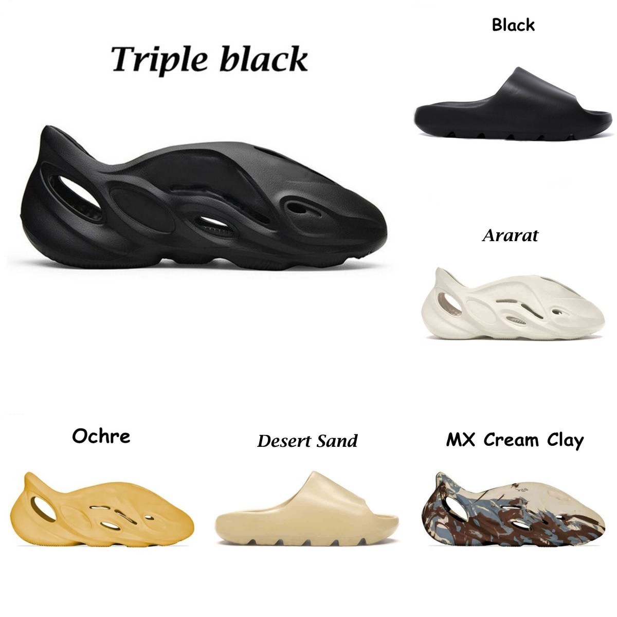 

2022 New Box Foam Runner Slipper Sandal Shoes Men Women Resin Desert Sand Bone Triple Black Soot Earth Brown Fashion Slides Sandals G002, Shau