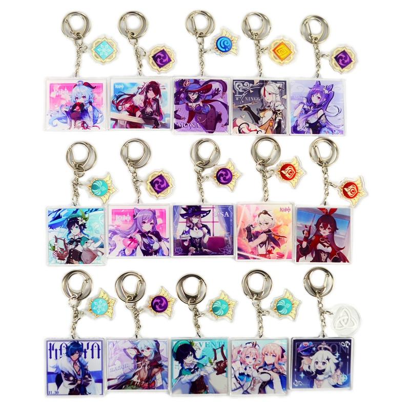 

Keychains Genshin Impact Acrylic Pendent Keychain Game Character Barbatos Keqing Zhongli Tartaglia Klee Diluc Key Ring Gifts