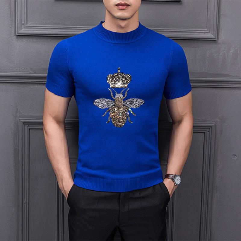 

Men's T-Shirts Rhinestone Style Design Bee Men's Sweater High Quality Spring Knitted T-Shirt Youth Custom Cashmere TopsMen's, As shown asian size