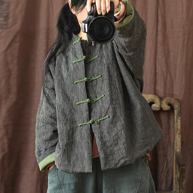 

Women's Trench Coats Johnature Women Striped Vintage Parkas Cotton Linen Stand Button Long Sleeve 2022 Autumn Chinese Style Female ParkasWom, Black
