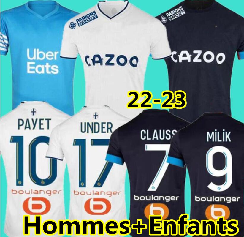 

22 23 soccer jerseys 2021 2022 2023 MarseilleS MILIK maillot foot CUISANCE THAUVIN BENEDETTO KAMARA PAYET football shirts LUIS HENRIQUE CLAUSS ALVARO men kids kit, 22 23 away kids