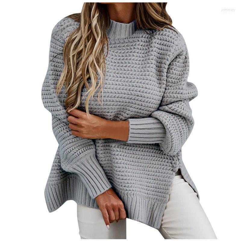 

Women's Sweaters Turtle Neck Sweater Women Korean Style Coarse Needle Side Slit Loose Warm Knitted Pullover 2022 Winter Outwear Female Jumpe, Gray