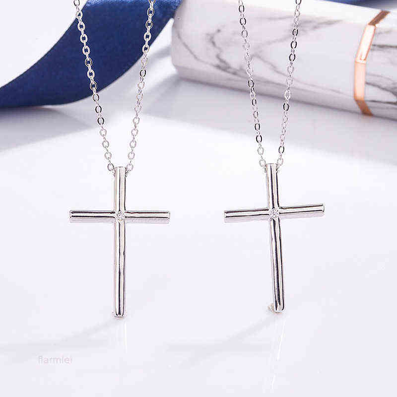 

S925 pure silver fashion simple cross TikTok necklace pendant T Pendant