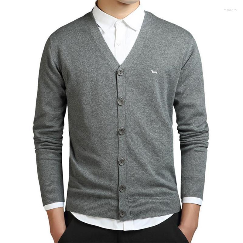 

Men' Sweaters Autumn Winter Men Casual V-Neck Cardigan Solid 100%Cotton Harmont Embroidery Long Sleeve Blaine Business JerseysMen' Mari22, Black