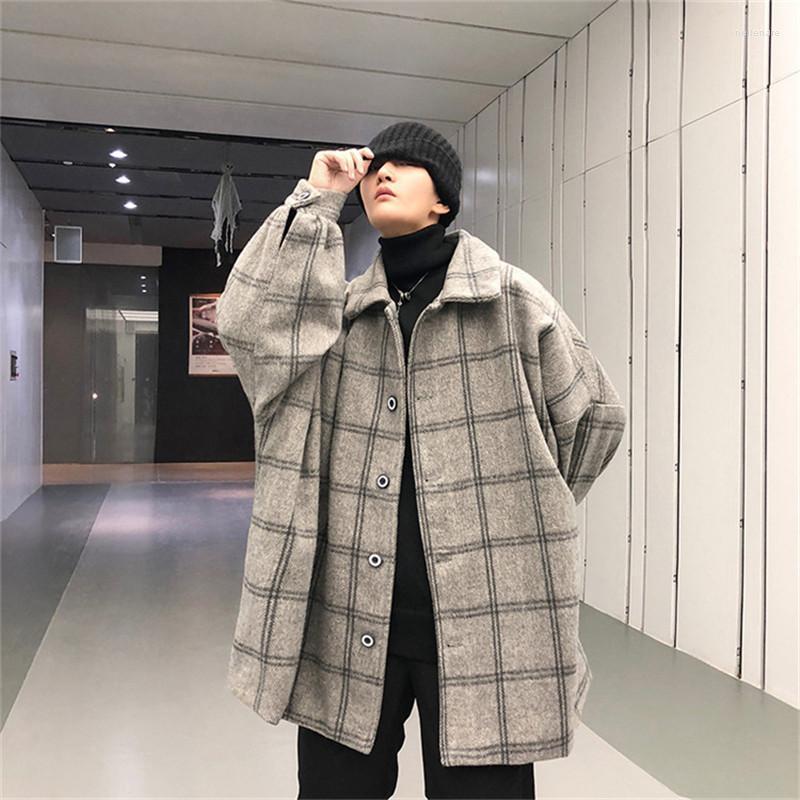 

Men' Wool & Blends Plaid Winter Coat Lapel Warm Loose Men Jacket Youth Single-Breasted Casual Fashion Orange CoatDS501034 Nell22, Blue