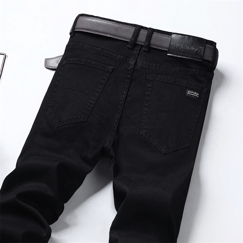 

Black Branded MenS Stretch Jeans Spring Summer Business Casual Loose Straight Denim Trousers Male Autumn Slim Pants 220711, 201-black