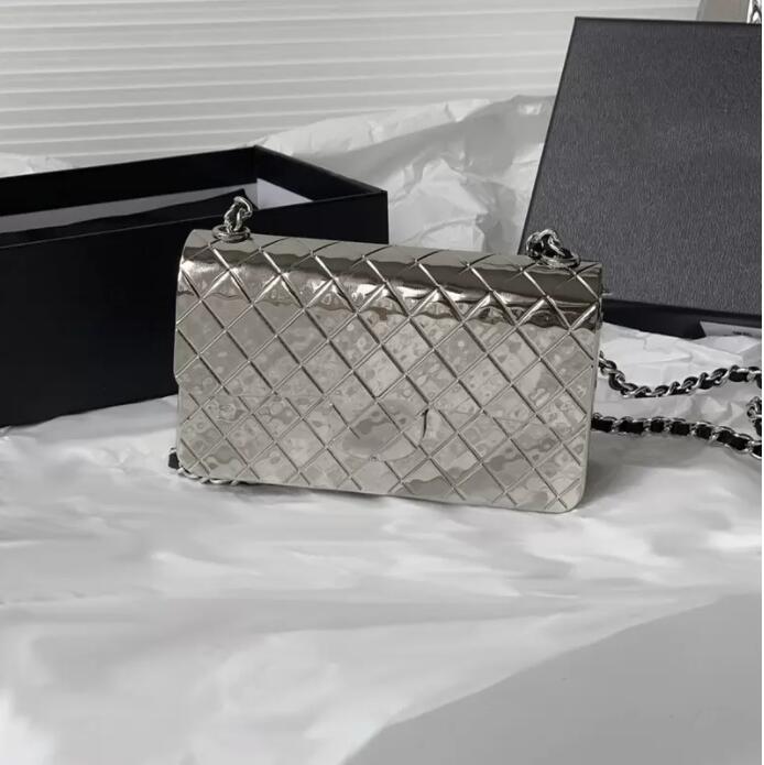 

TZ Women's Glitter Designer Bags Shimmer Gold-Tone Silver Metal Shoulder Bags Chain Hardware Inimitable Timeless Diamond Quilting Handbag Mini Crossbody 12CM, Shipping