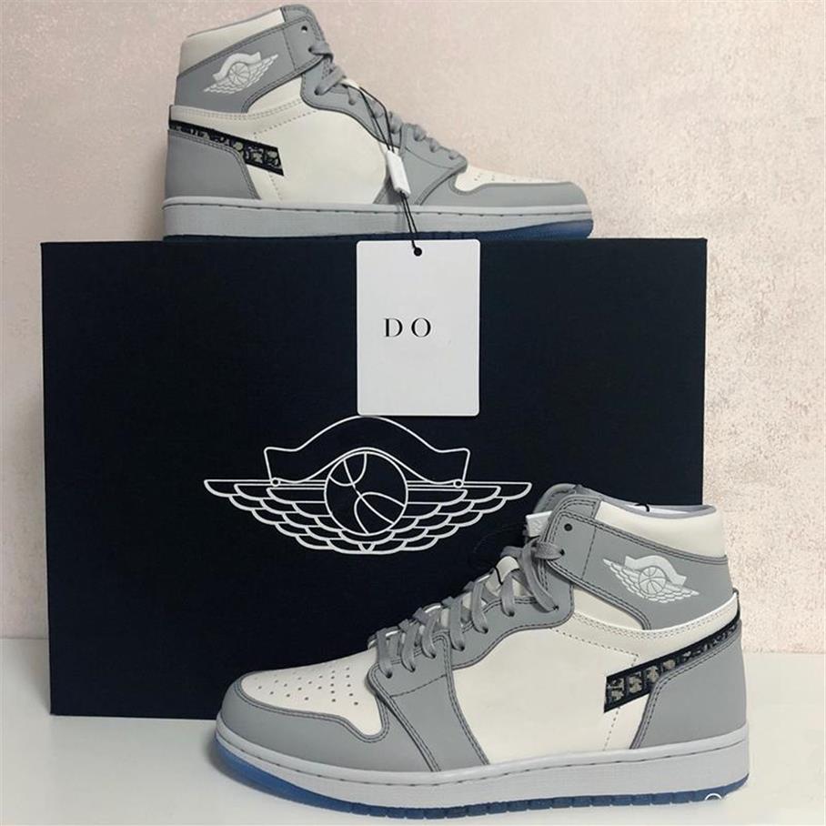 

2021 Newest Jumpman 1 Womens Mens Basketball Shoes Tennis 1s White Grey Fashion Sneaker255B