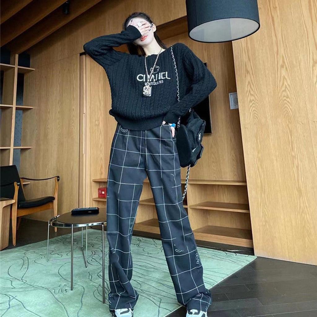 

Women's Sweaters High version Light luxury embroidered letter CC twisted rope twist twist show slim round neck pullover knitwear s-xll, Black