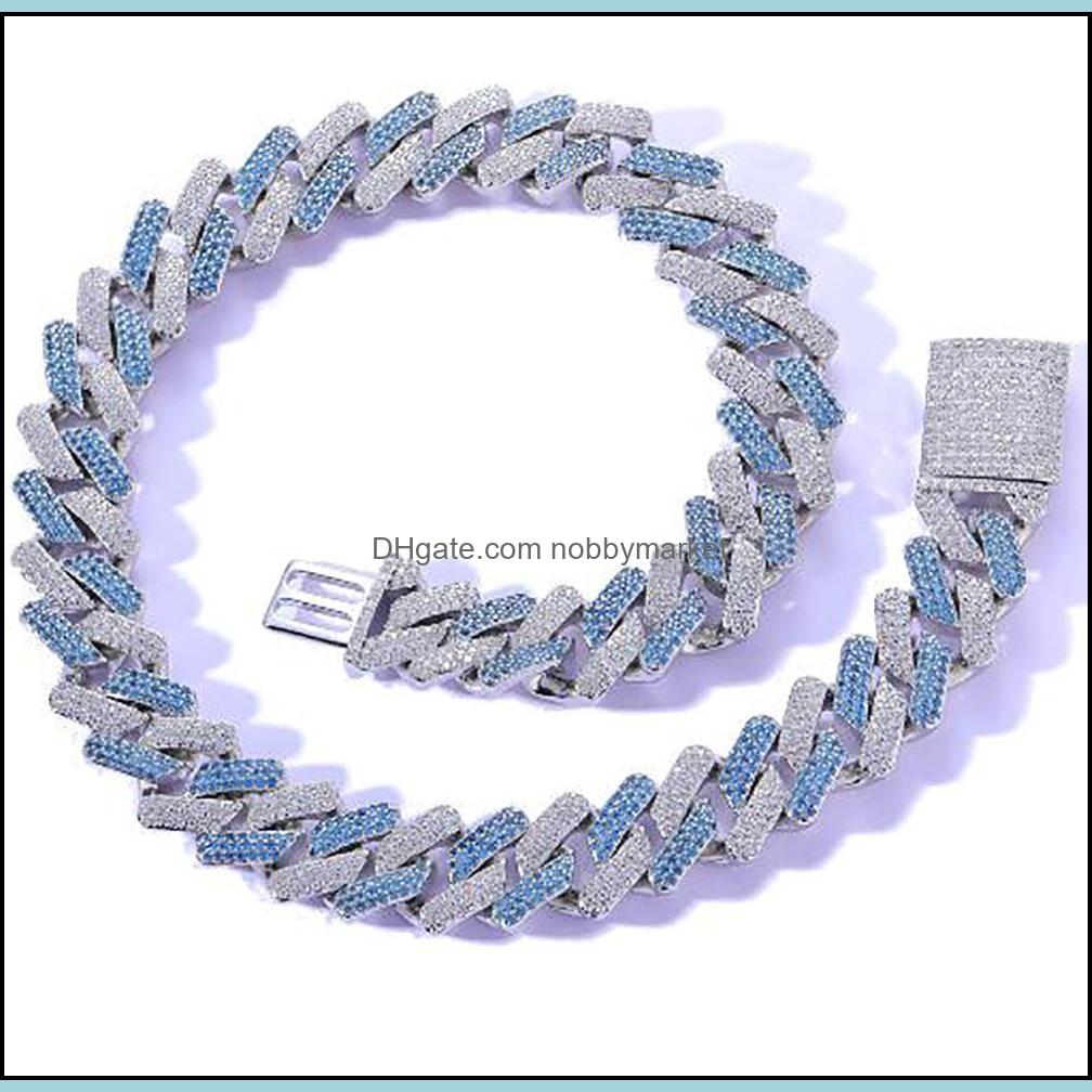 Chains Necklaces Pendants Jewelry 14K White Gold Plated Blue Zircon 20Mm Iced Heavy Cuban ChainBracelet Diamond Prong Link Necklace Hipho