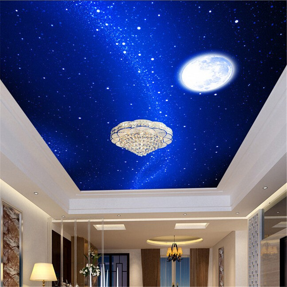 

Custom photo wallpaper, the space star moon for the living room hotel KTV ceiling background wall waterproof papel de parede, Blue