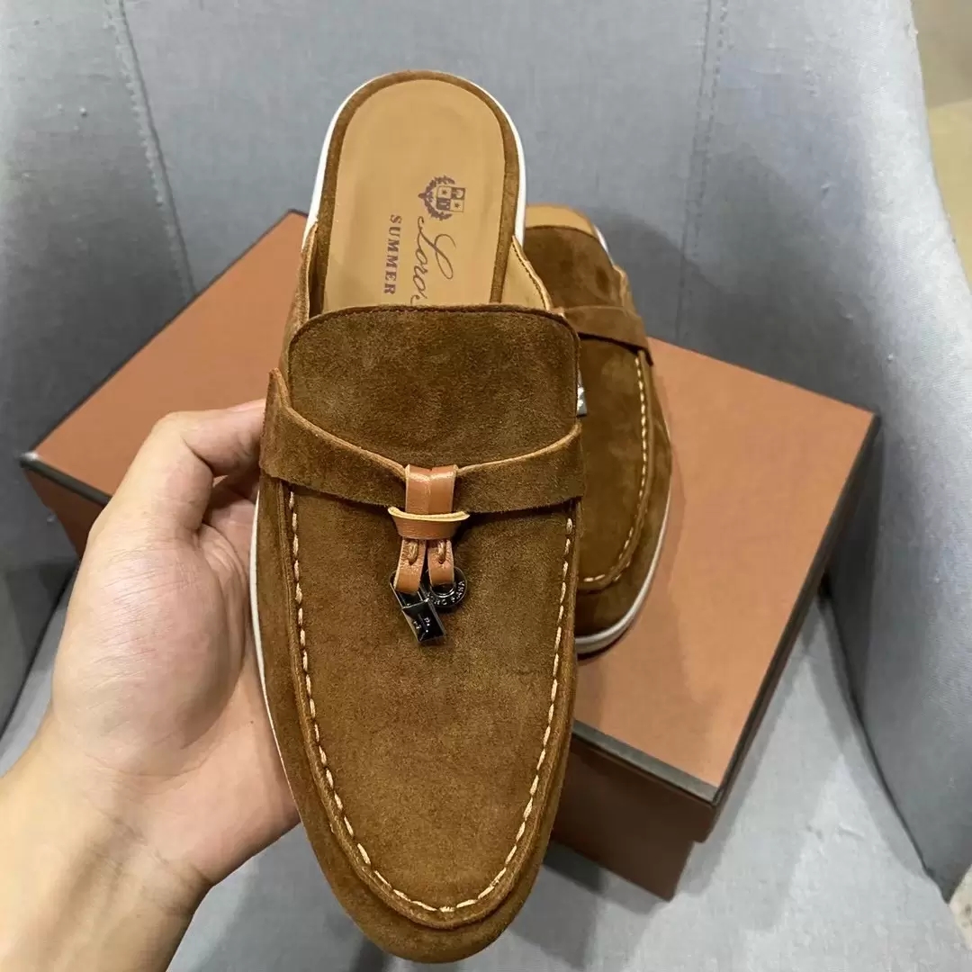 

Real Leather Womens Luxury Half Slippers Shoe Tassels Designer Loro Lady Summer Walk Flats Slipper 35-42