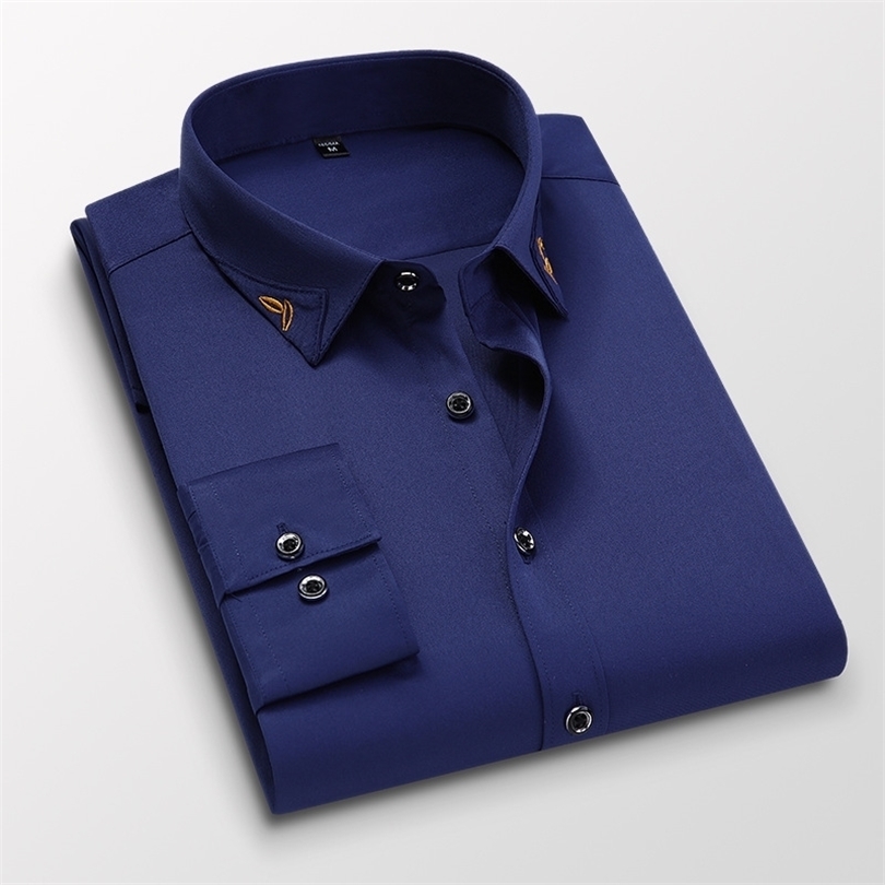 

Men's Business Dress Shirts Male Long Sleeve Slim Fit Business Formal Shirts Fashion Style Brand Men Casual Shirts Man Clothing 201124, 1701 navy blue