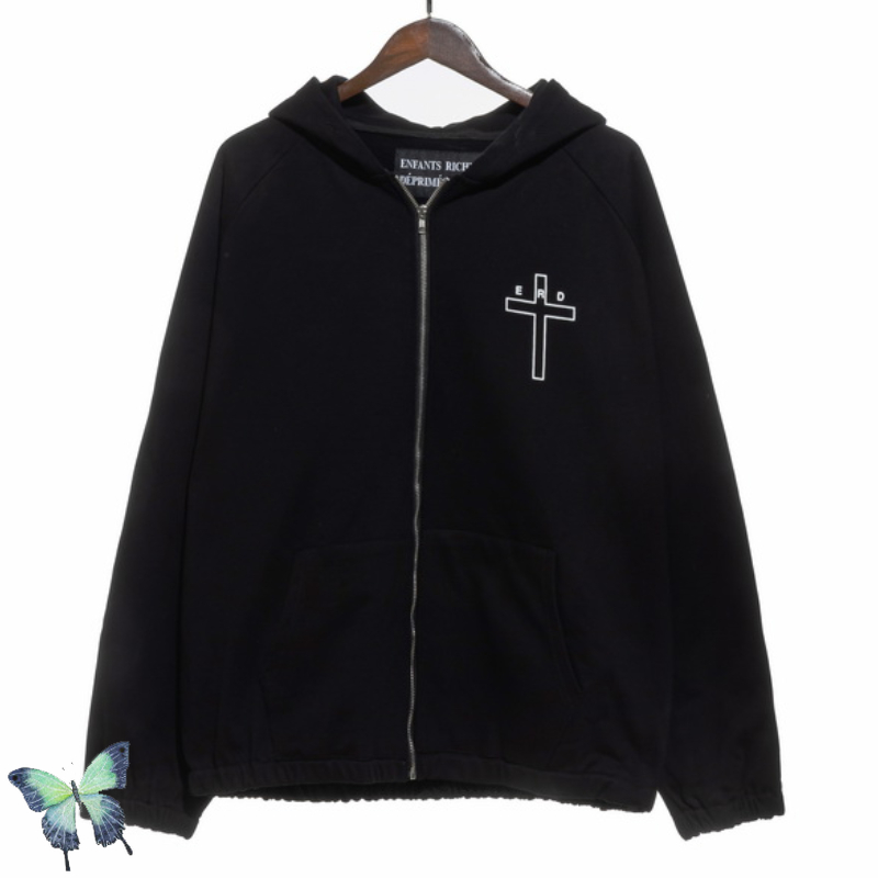 

Letter Zipper Hoodie Sweatshirts Men's Women's High Street Oversized Hooded Coat, Black