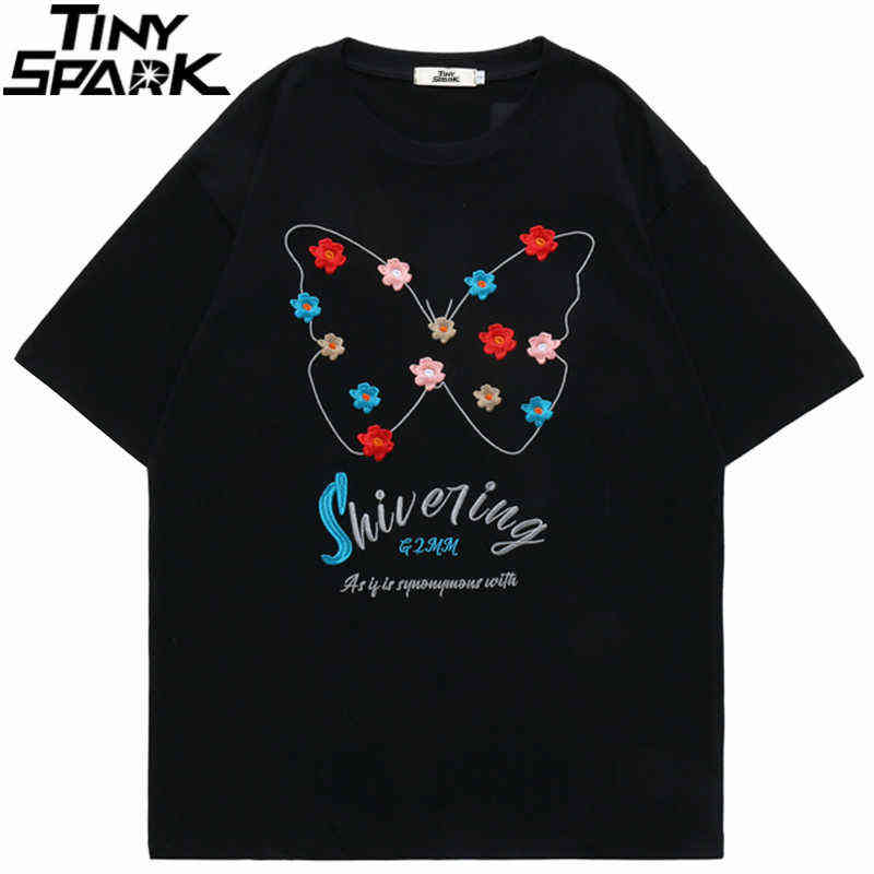 

Men' Hip Hop Tshirt Streetwear Embroidery Butterfly Flower Tshirt 2022 Summer Short Sleeve Tshirt Harajuku Cotton Tops Tees J220727, A03301 white