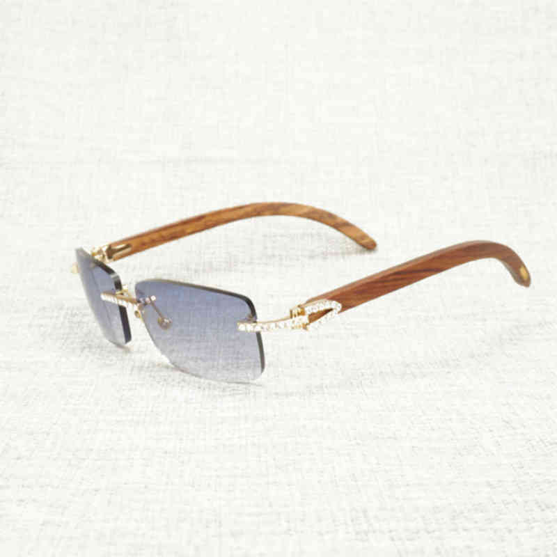 

Vintage Rhinestone Black White Buffalo Horn Rimless Sunglasses Men Wood Sun Glasses Metal Frame Shades for Outdoor Club Eyewear