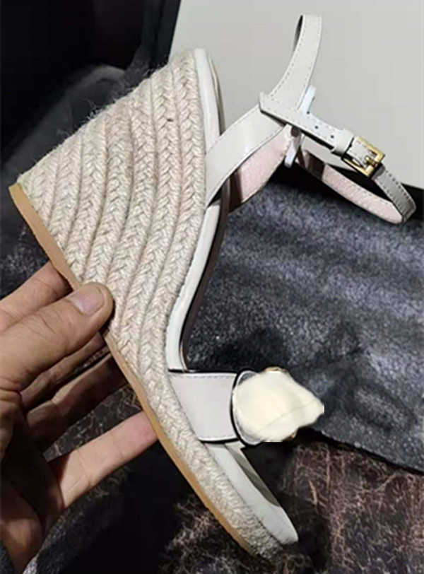 

2021 Designer Wedge sandals Women espadrille Black leather High Heels G sandal Summer Beach Sexy Wedding Shoes With Box 35-42 -11, Red