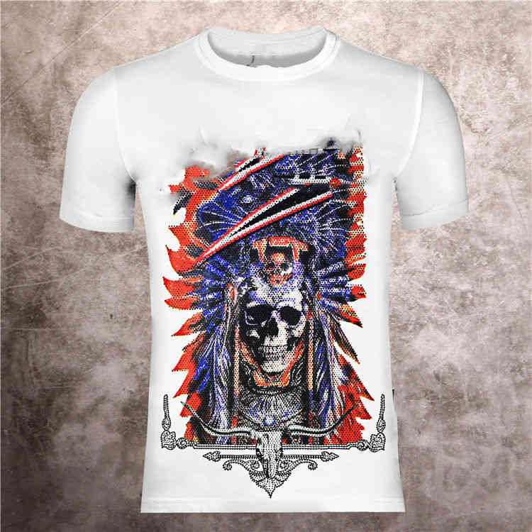 

2022SS The European and American popular logoSummer new fashion pp men's short sve hot drill skull high quality men's round neck T-shirt, White