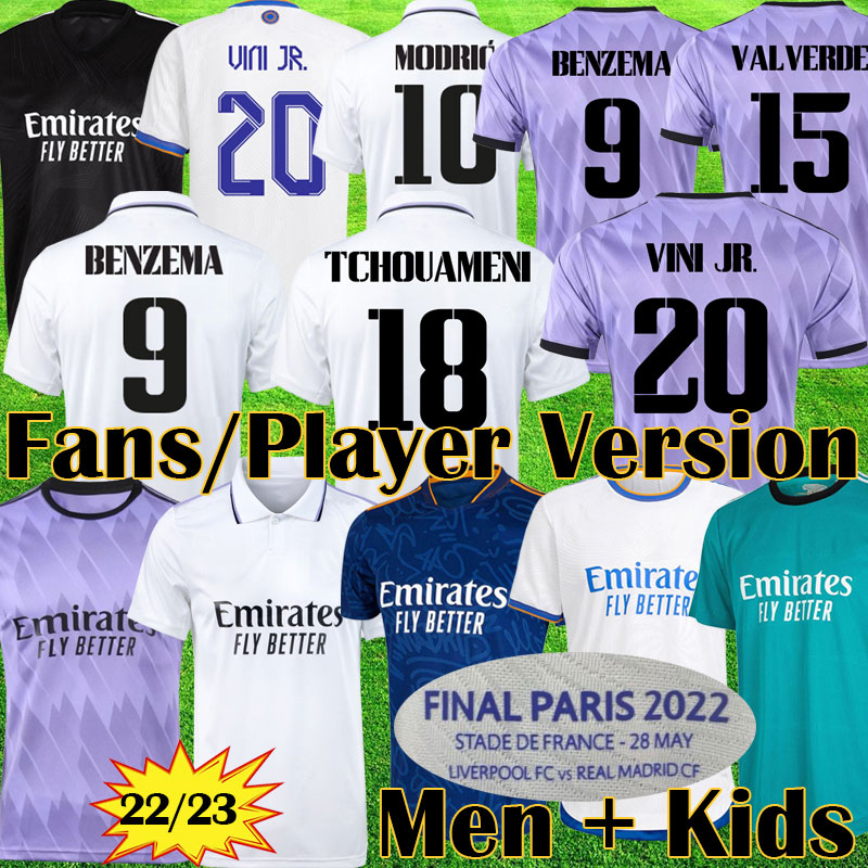 

22 23 Player Version Soccer Jerseys BENZEMA reAL mADRIds finals champions 14 kit RODRGO camiseta 2021 2022 2023 VINI JR CAMAVINGA TCHOUAMENI football shirt kids